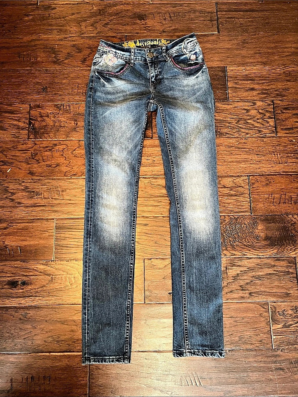 Desigual Exotic Jeans Embroidered Denim Skinny Jeans Blue size 26